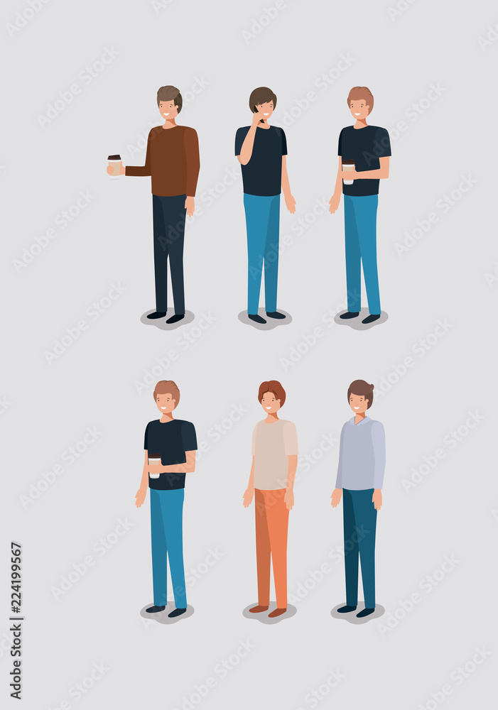 group of men using smartphone and drinking coffee group of men using smartphone and drinking coffee