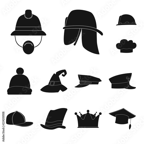 Isolated object of headgear and cap symbol. Collection of headgear and accessory stock symbol for web.