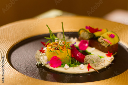 A Gourmet dinner plate prepared by Chef
