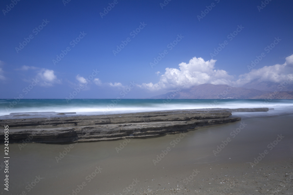 Strand bei Kalamaki auf Kreta, Griechenland (Langzeitbelichtung)