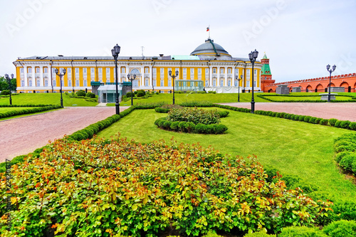 View of the Kremlin Senate at Kremlin in Moscow in summer. The Kremlin Senate is the location of Russian presidential administration.