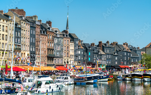 Traditional houses in the harbour of Honfleur. Normandy, France