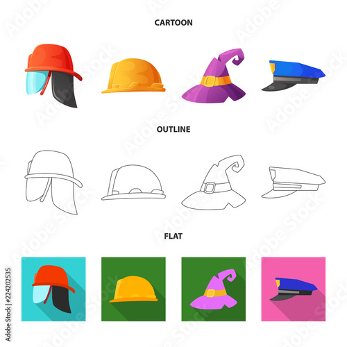 Vector illustration of headgear and cap logo. Collection of headgear and accessory stock vector illustration.