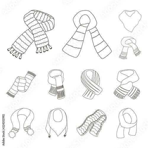 Scarf and Shawl outline icons in set collection for design.Clothes and Accessory vector symbol stock web illustration.