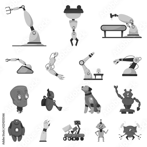 Vector design of robot and factory symbol. Set of robot and space vector icon for stock.