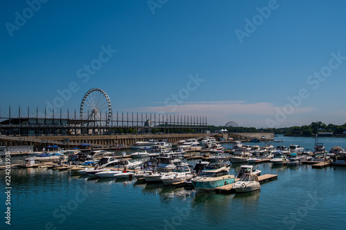 MONTREAL, QUEBEC / CANADA - JULY 15 2018: Yachts on Saint Laurent river © Vadim