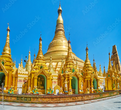 Panorama with golden stupas of Shwedagon Zedi Daw, Yangon, Myanmar photo