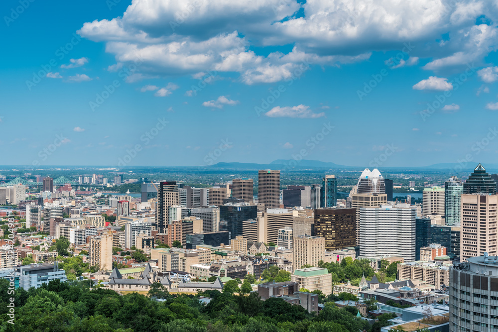 MONTREAL, QUEBEC / CANADA - JULY 15 2018: Montreal cityscape. View from the port..
