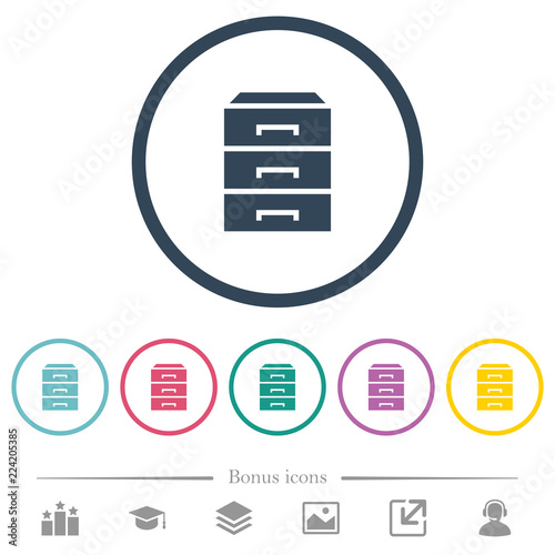 Categorize flat color icons in round outlines