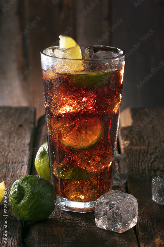 Cocktail with ice coke and lime Cocktail with ice coke and lime