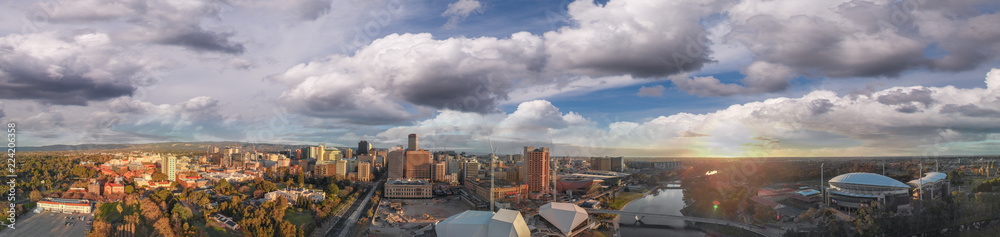 Sunset over Adelaide, South Australia. Beautiful aerial panoramic view