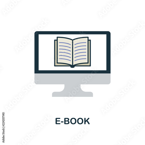 E-Book flat icon. Monochrome style design from online education icon collection. UI and UX. Pixel perfect flat e-book icon. For web design, apps, software, print usage.