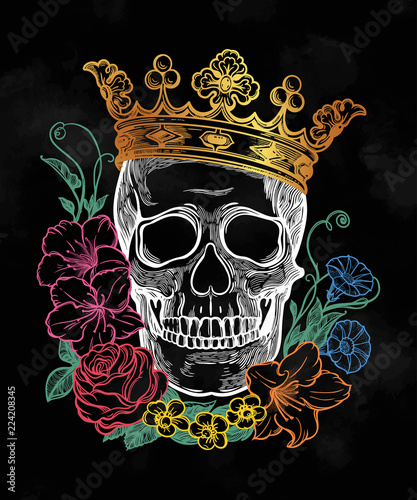 Beautiful romantic skull with crown.