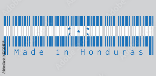Barcode set the color of Honduras flag, A horizontal triband of blue and white with five blue stars, text: Made in Honduras. concept of sale or business.
