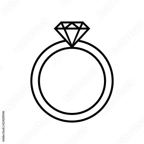 Line icon of ring with diamond or other gem. Engagement or marriage ring, expensive jewelry. Vector Illustration 