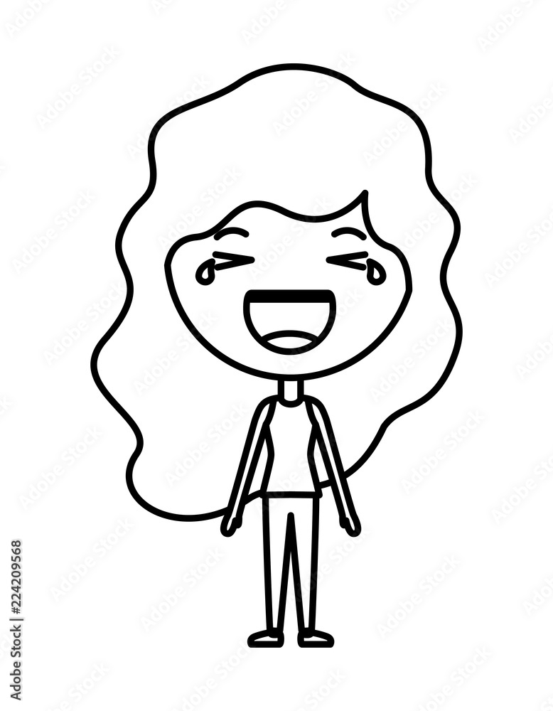 cartoon woman happy kawaii character