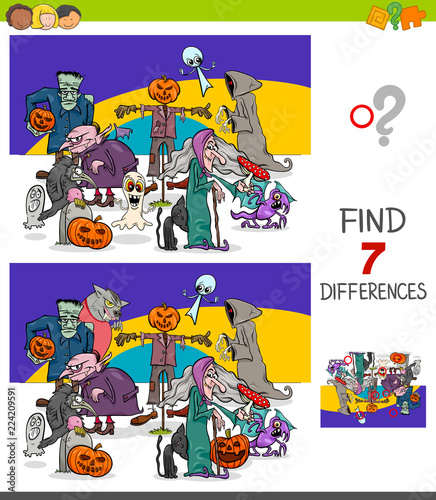 find differences game with Halloween characters