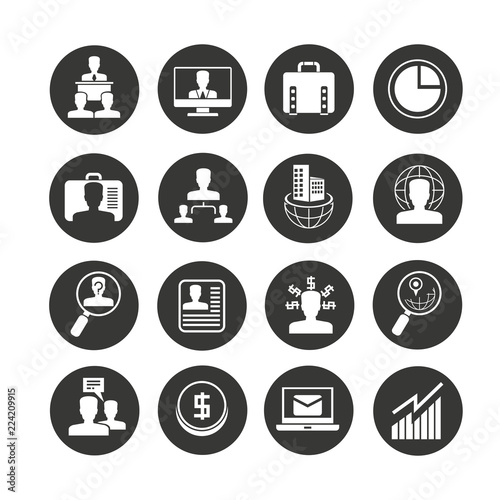business management icon set in circle button