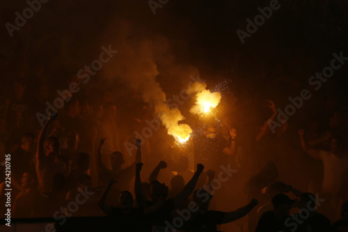  Football fans with torches during the eternal rivals have met in the Eternal soccer derby