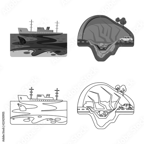 Isolated object of natural and disaster symbol. Collection of natural and risk stock vector illustration.