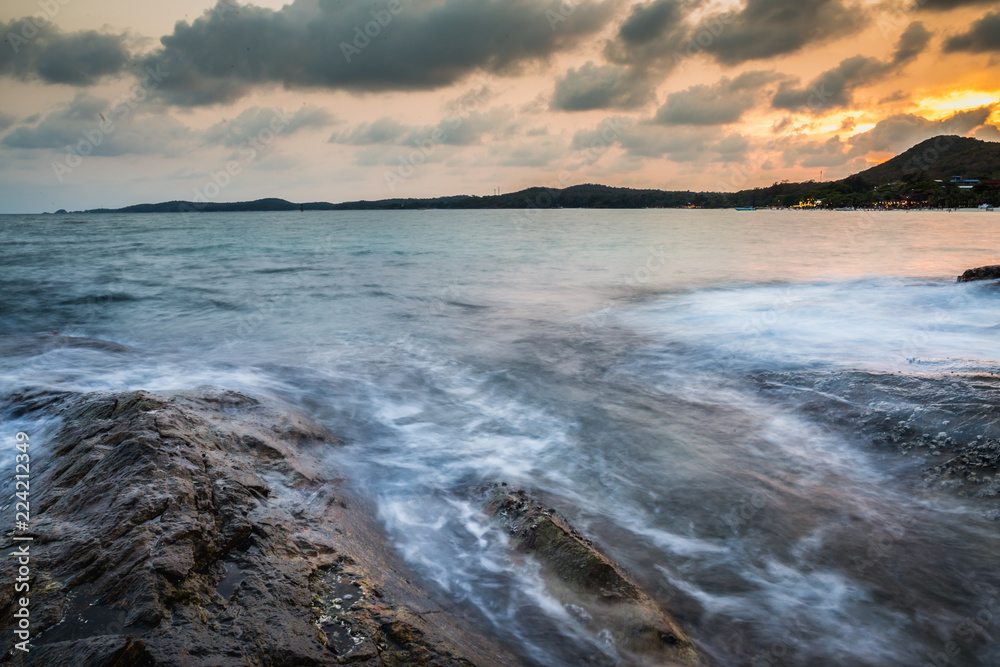 Beautiful sea view of the water caused by the opening of a long time shutter. Beautiful sea view of the water caused by the opening of a long time shutter.