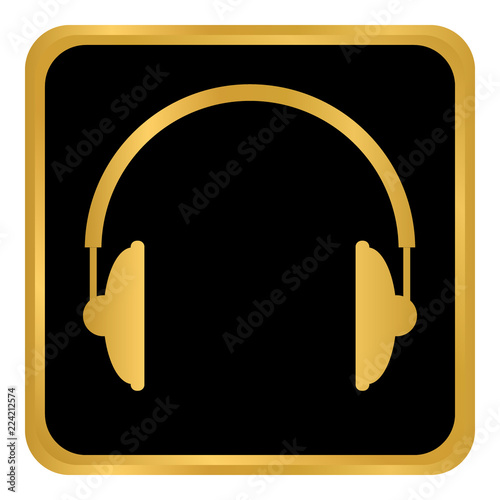 Headphones icon on black.