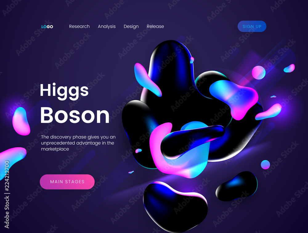 Naklejka premium Landing page template with a dark scifi background - Boson Giggs, can be used for science, astronomy, quantum physics and space theme web sites.