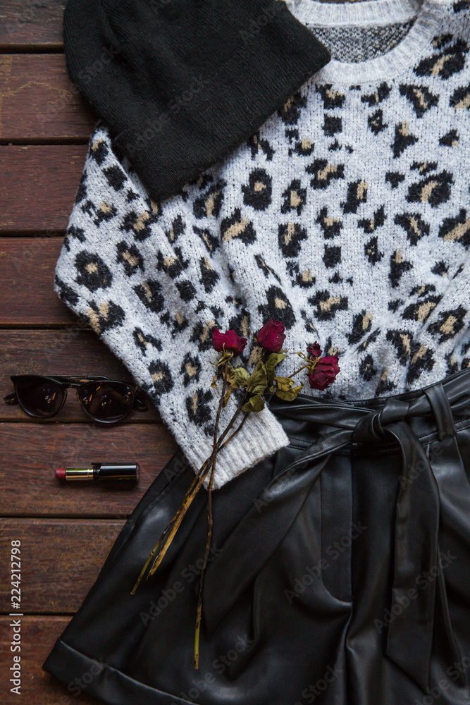 Autumn Arrives. Fashion Lady Clothes Set. Flat lay.