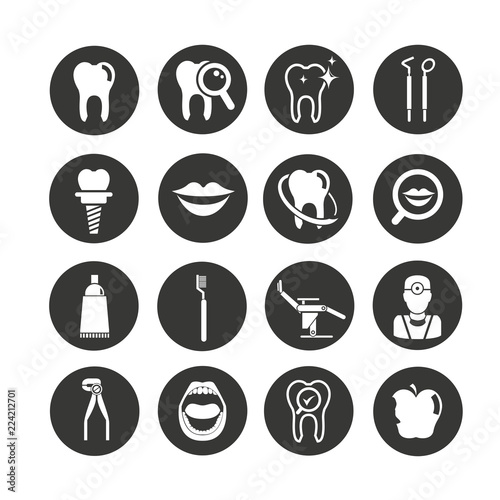 dental icon set in circle buttons