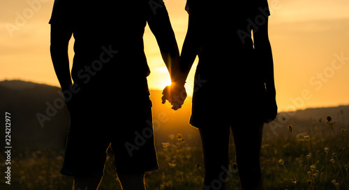 Silhouette of a couple holding hands