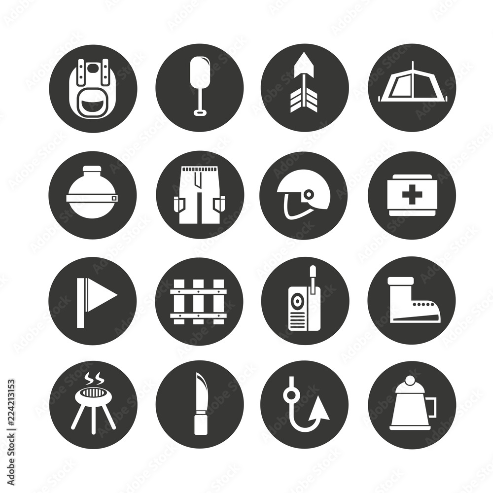 camping icon set in circle buttons