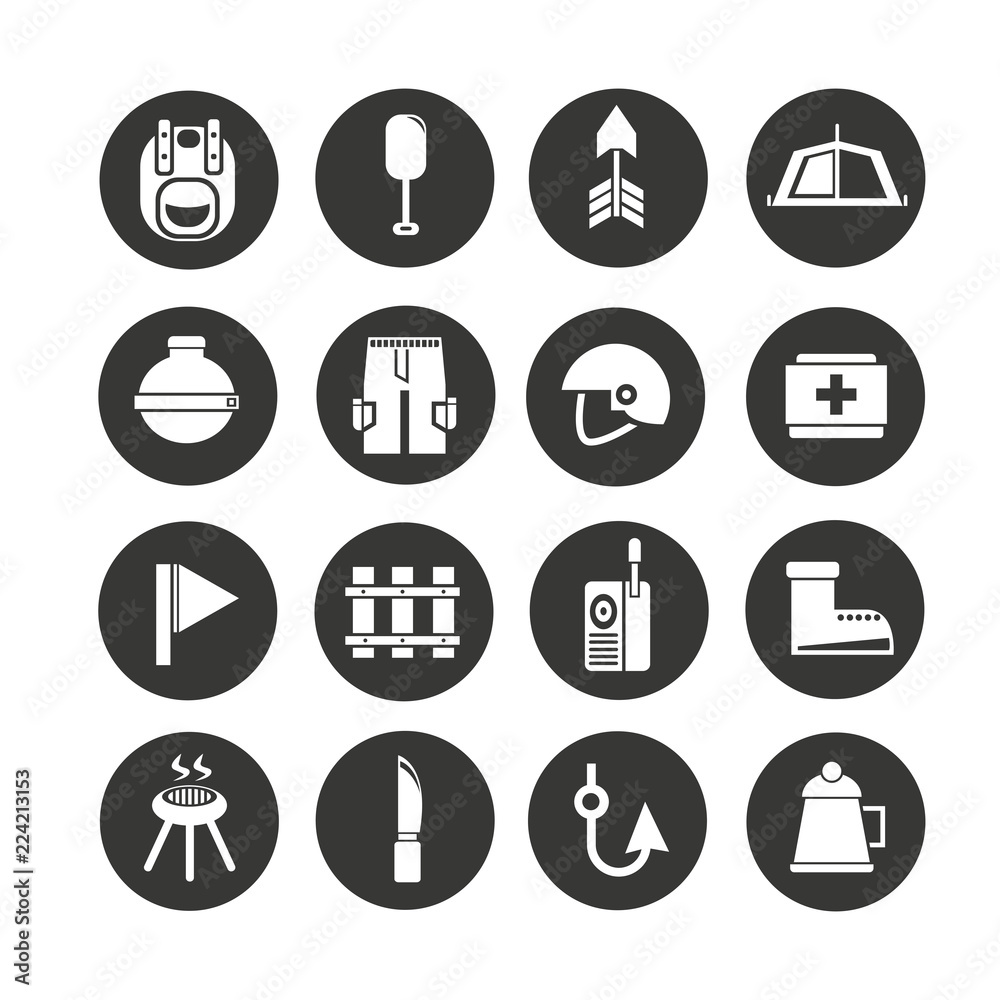 camping icon set in circle buttons camping icon set in circle buttons
