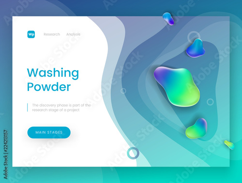 Landing page template with a blue fresh background - Washing Powder, can be used for detergent, soap, shampoo and laundry theme web sites.