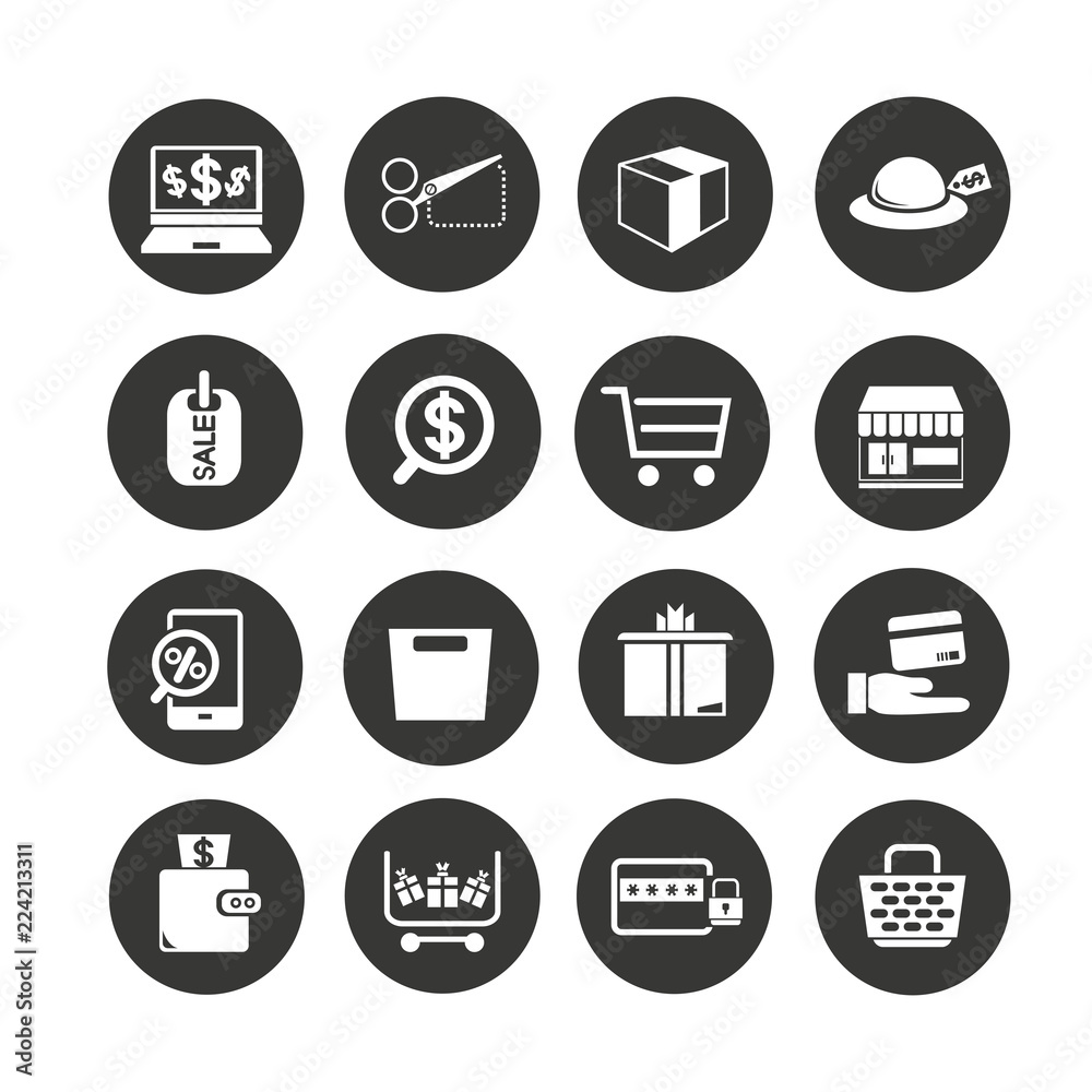 shopping icon set in circle buttons shopping icon set in circle buttons