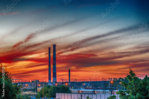 sunset in an industrial city