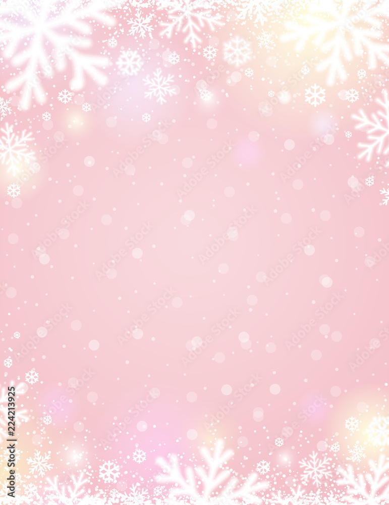 Pink christmas background with white blurred snowflakes, vector illustration Pink christmas background with white blurred snowflakes, vector illustration