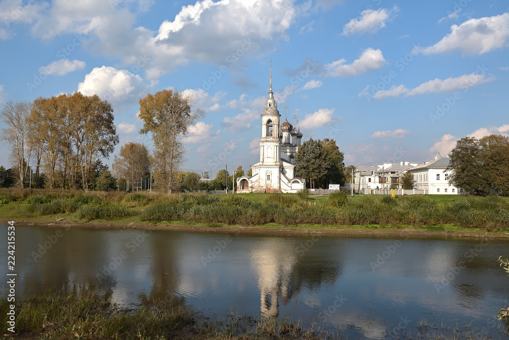 Temple on the banks of the Vologda river