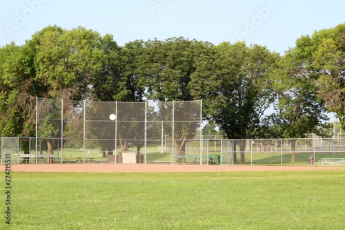 A view of the ball field from the outfield grass.