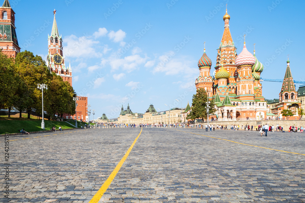 Kremlin Towers and Pokrovsky Cathedral in Moscow