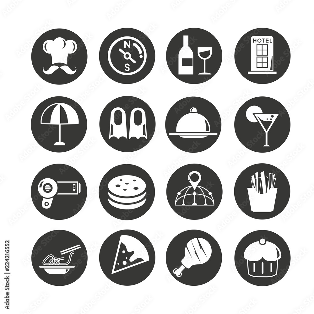 food icon set in circle buttons