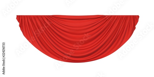 Red pelmet drapery curtain