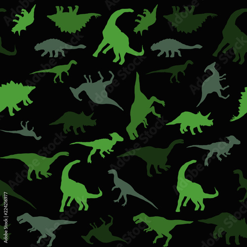 Vector Dinosaur Silohouette background seamless pattern photo