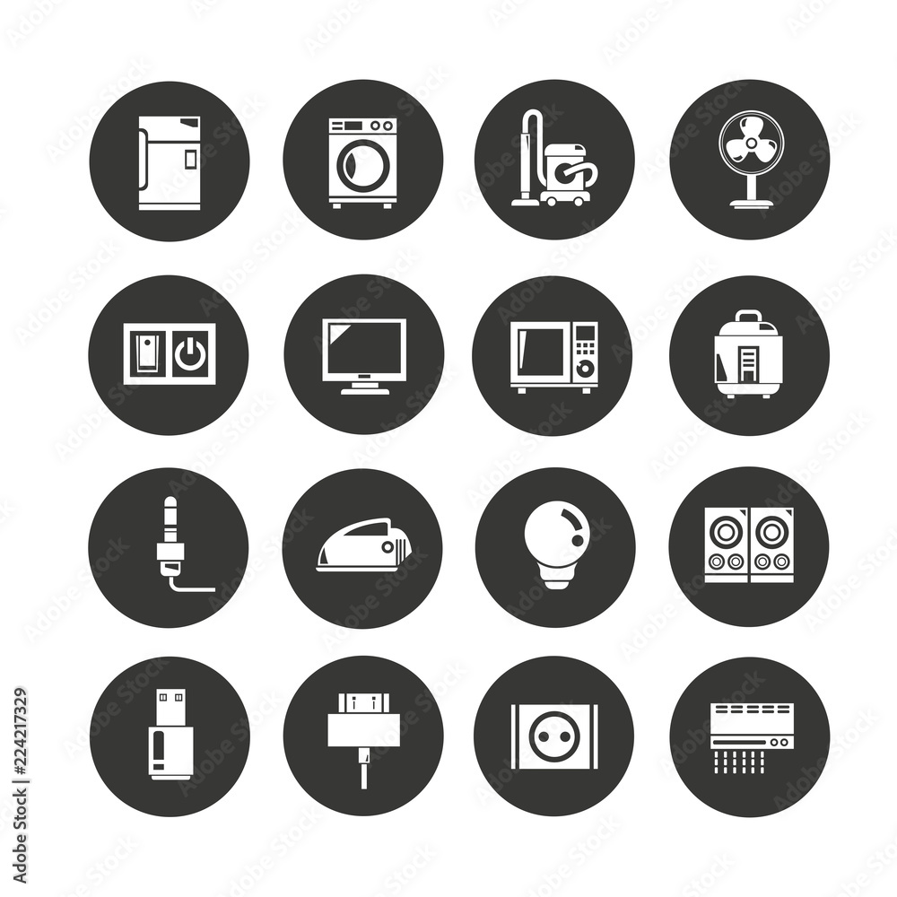 electronic device and home appliance icon set in circle buttons