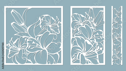 template for laser cutting and Plotter. Flowers, leaves, bouquet for decoration. Vector illustration. lily. plotter and screen printing. serigraphy