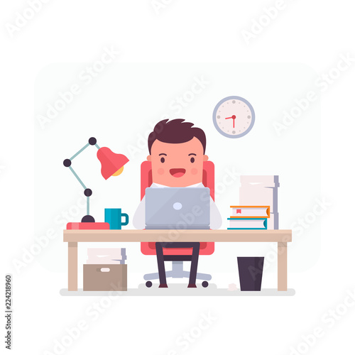 Vector Illustration on a theme of office work. Characters from a series of funny clerks. Cartoon office manager
