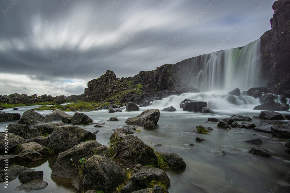 The Waterfall Öxarárfoss in Thingvellir Nationalpark, Iceland