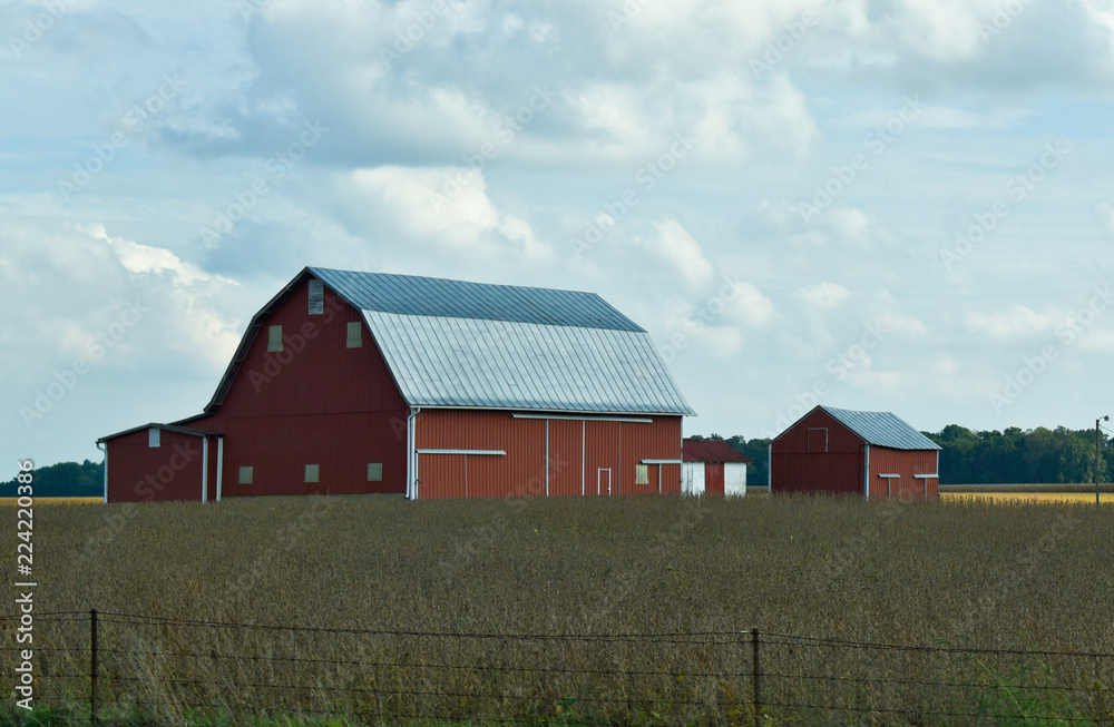 Midwest USA Farm Red Barn Beautiful Sky