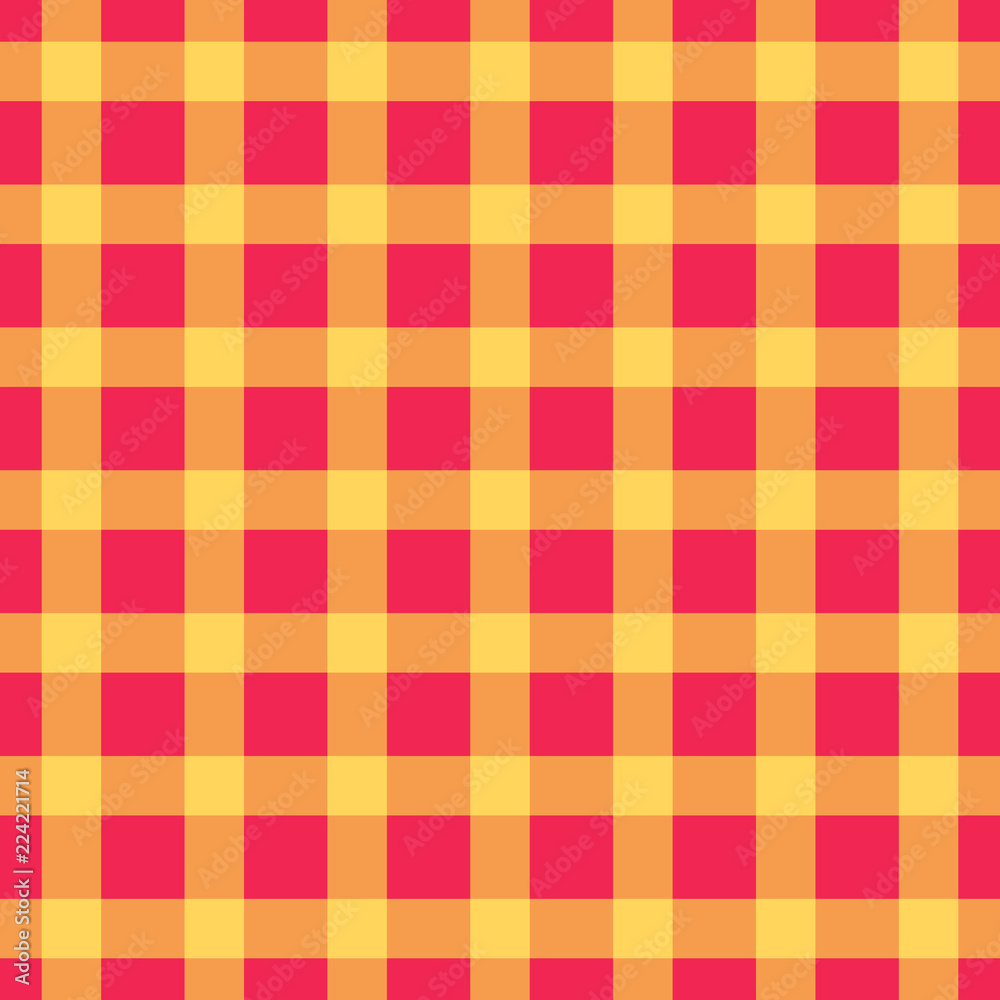 Seamless pattern check plaid fabric texture. Red with orange color cage diagonal background Vector illustration. Seamless pattern check plaid fabric texture. Red with orange color cage diagonal background Vector illustration.