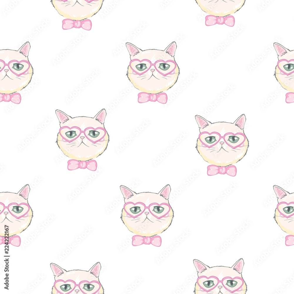 Cute Cats Pet Seamless Icons, Pattern And Background