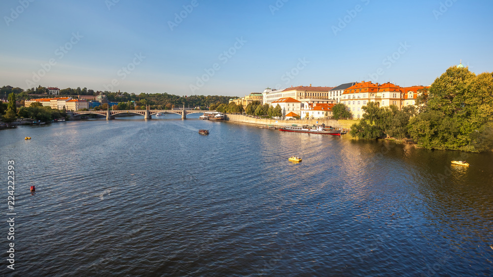 View to Vitava river from Charles Bridge in Prague, beautiful summer day